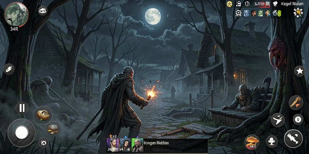 Gameplay 34R yang seram dan menegangkan di kegelapan.