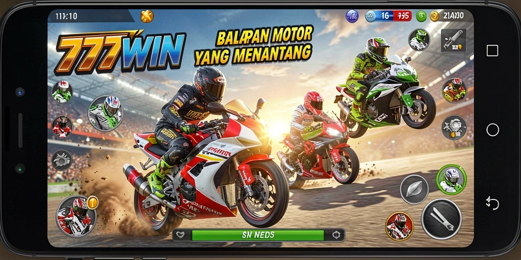 Tampilan gameplay balapan motor yang seru dan mendebarkan.