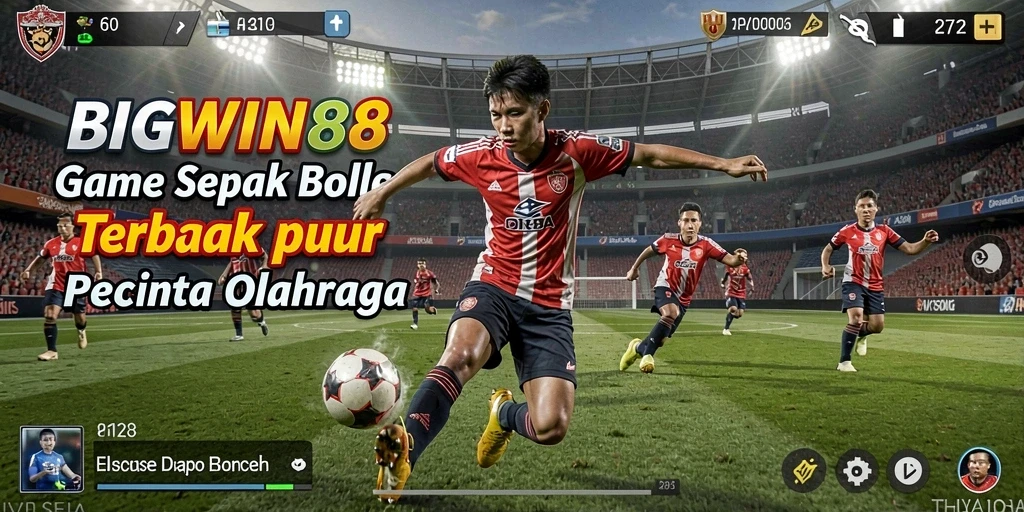 Screenshot utama BIGWIN88 menunjukkan gameplay sepak bola yang mendebarkan.