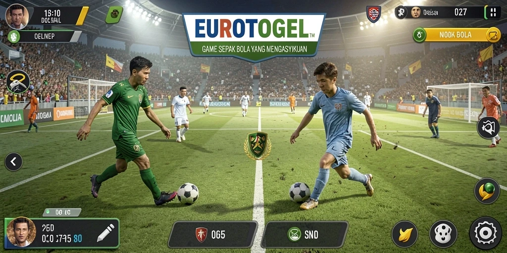 Tampilan screenshot utama EUROTOGEL menampilkan gameplay sepak bola yang mengasyikkan.