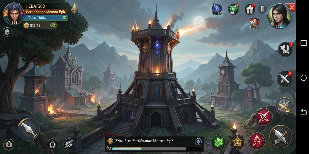 Gameplay HEBAT303 yang menegangkan dalam pertempuran Tower Defense.