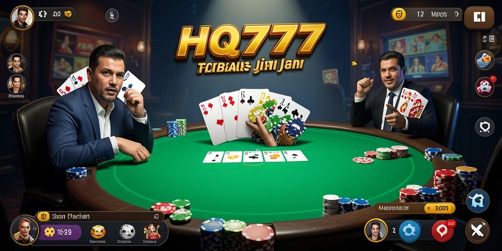 Tampilan gameplay Poker yang mendebarkan di HQ777.