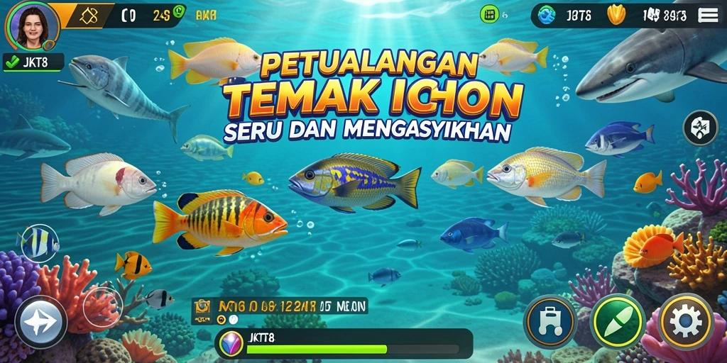 Screenshot gameplay JKT8 menampilkan aksi menembak ikan yang seru.