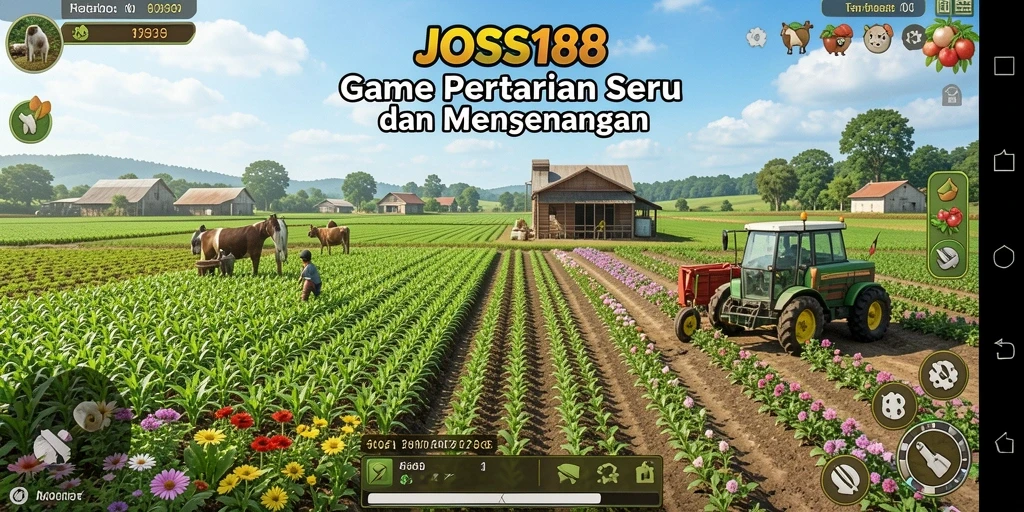 Tangkapan layar utama JOSS188 menampilkan kebun yang subur dan interaktif.