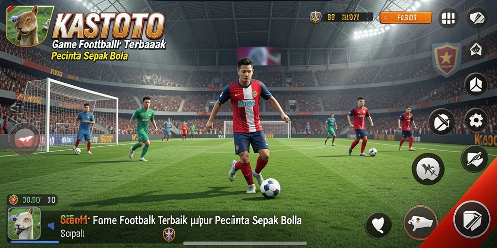 Tampilan gameplay KASTOTO dengan aksi seru di lapangan sepak bola.