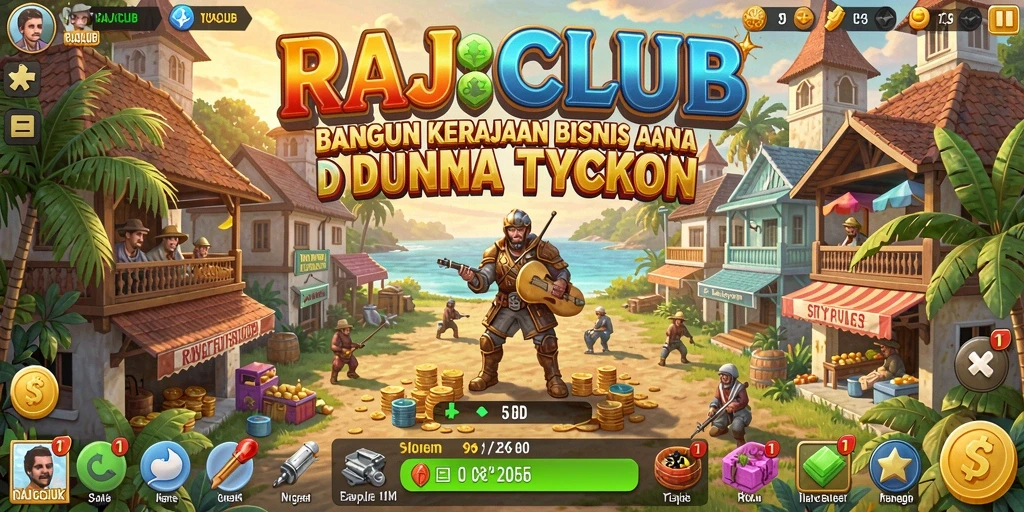 Tampilan gameplay menantang di RAJACLUB saat membangun kerajaan bisnis.