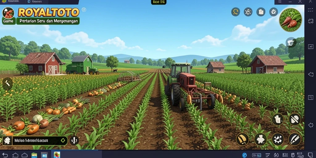 Tampilan gameplay seru di ROYALTOTO dengan aktivitas pertanian.