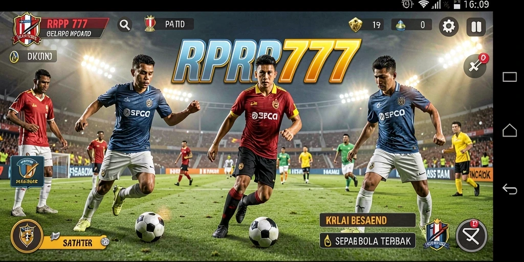 Screenshot gameplay RPRP777 menampilkan aksi menegangkan di lapangan sepak bola.