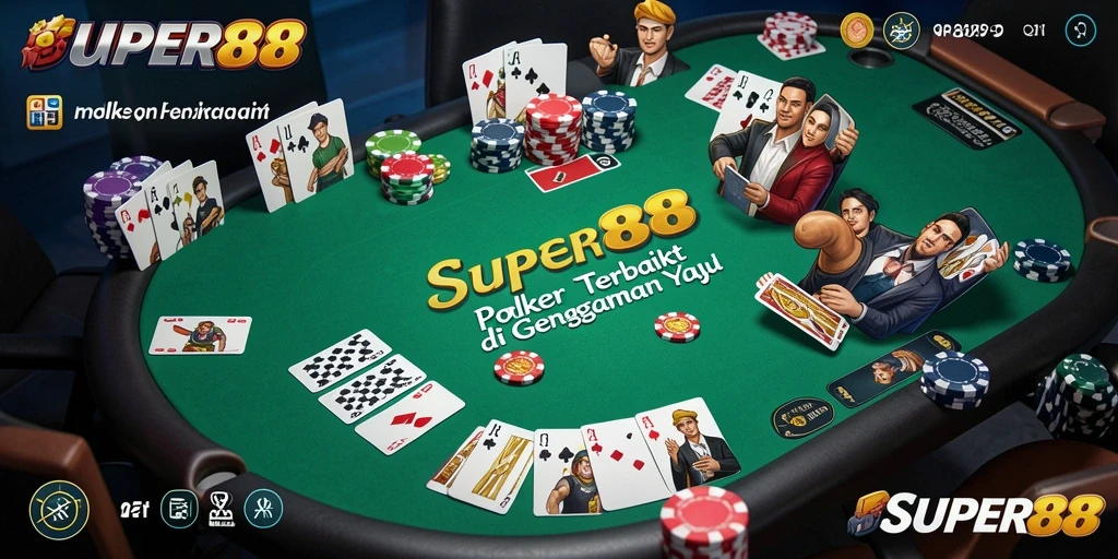 Tampilan gameplay Poker yang mendebarkan di SUPER88.