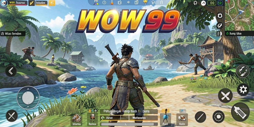 Screenshot gameplay WOW99 menampilkan aksi petualangan di dunia terbuka.
